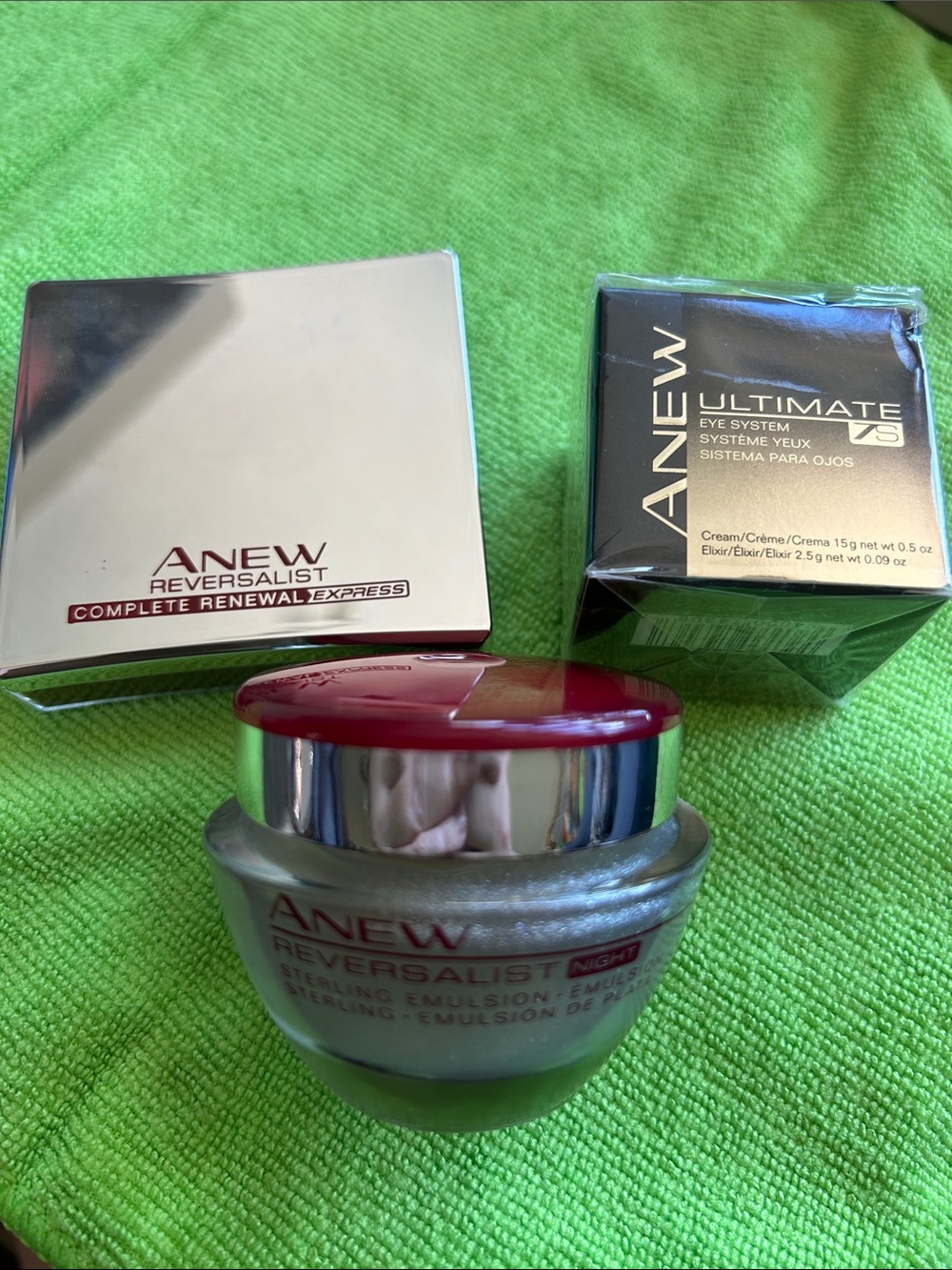 #10 Avon Anew Reversalist Night Cream Jar and Boxes - Silver, Red, Black